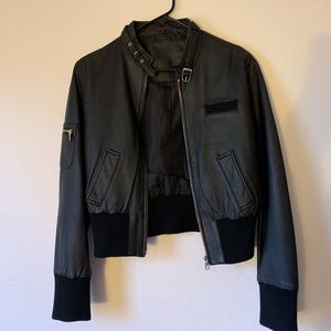 Ecru Genuine Leather Jacket Bomber
